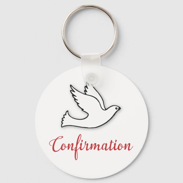 Congratulations Confirmation Dove with Gold, Red Keychain (Front)