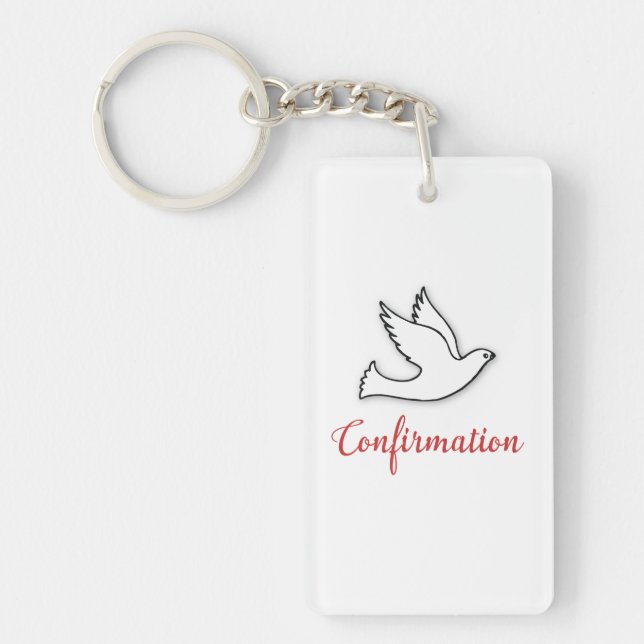 Congratulations Confirmation Dove with Gold/Red Keychain (Front)