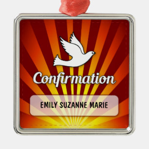 Congratulations Confirmation Dove with Gold, Red Metal Ornament