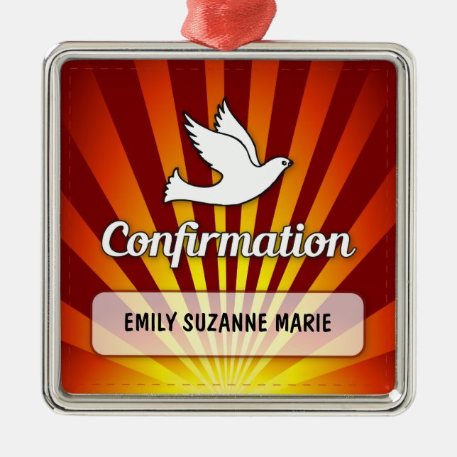 Congratulations Confirmation Dove with Gold, Red Metal Ornament (Front)