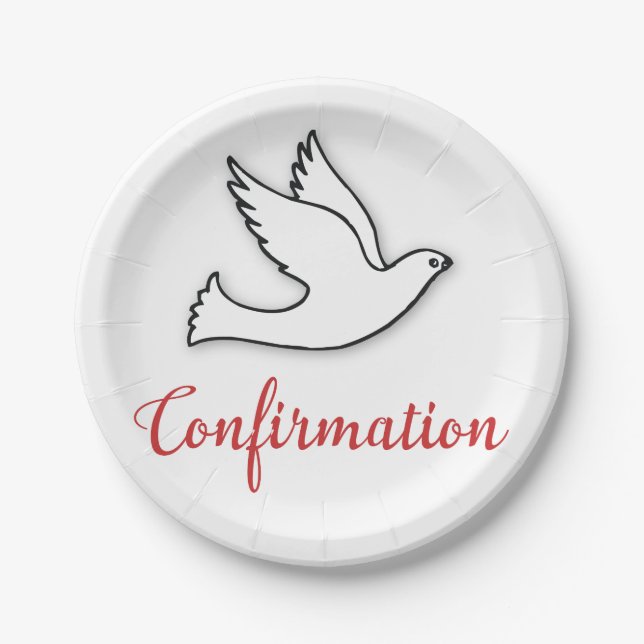 Congratulations Confirmation Dove with Gold, Red Paper Plates (Front)