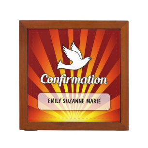 Congratulations Confirmation Dove with Gold, Red Pencil Holder