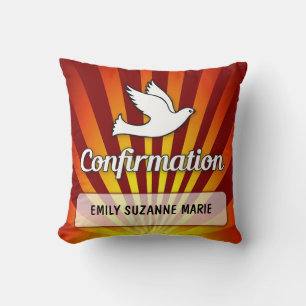 Congratulations Confirmation Dove with Gold, Red Throw Pillow