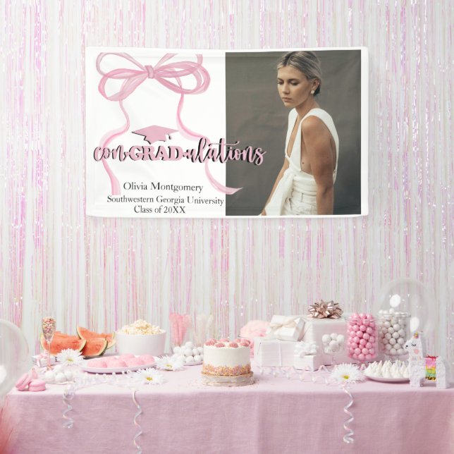 Congratulations Coquette Bow Photo Graduation  Banner (Party)