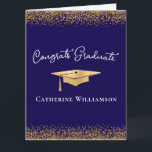Congratulations Custom Elegant Gold Graduation  Card<br><div class="desc">Congratulations to the graduate! Modern and simple with gold graduation cap with gold sparkle faux glitter Monogrammed with name. Congratulations graduate is perfect for graduation parties, ceremonies and displaying at home. Great for high school and college. Celebrate with your graduation class! Faux glitter gold accent. Congratulations Custom Elegant Gold Graduate...</div>