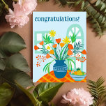 CONGRATULATIONS Cute Floral Bouquet Fun Custom Postcard<br><div class="desc">Send a cheerful congratulatory greeting with this handmade illustration of a colorful vase of flowers. Customize this card with your own text on the front and back! Click on “Personalize” above to edit the text. Then click "edit using design tool" to add additional text or adjust the fonts, colors and...</div>