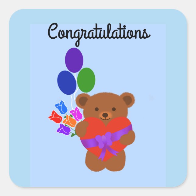 Congratulations Cute Teddy Bear #3 Stickers (Front)