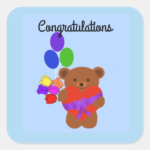 Congratulations Cute Teddy Bear 4 Stickers