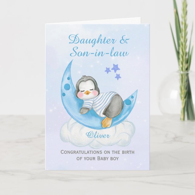Congratulations Daughter A New Baby Boy Penguin Card (Front)