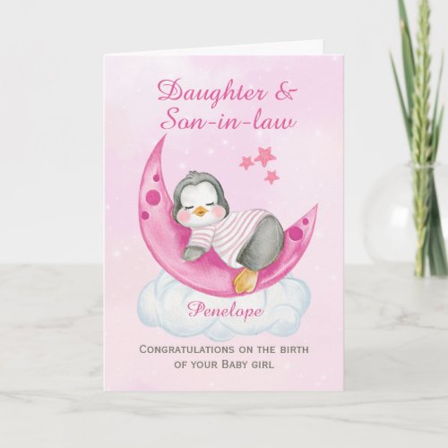 Congratulations Daughter A New Baby Girl Penguin Card