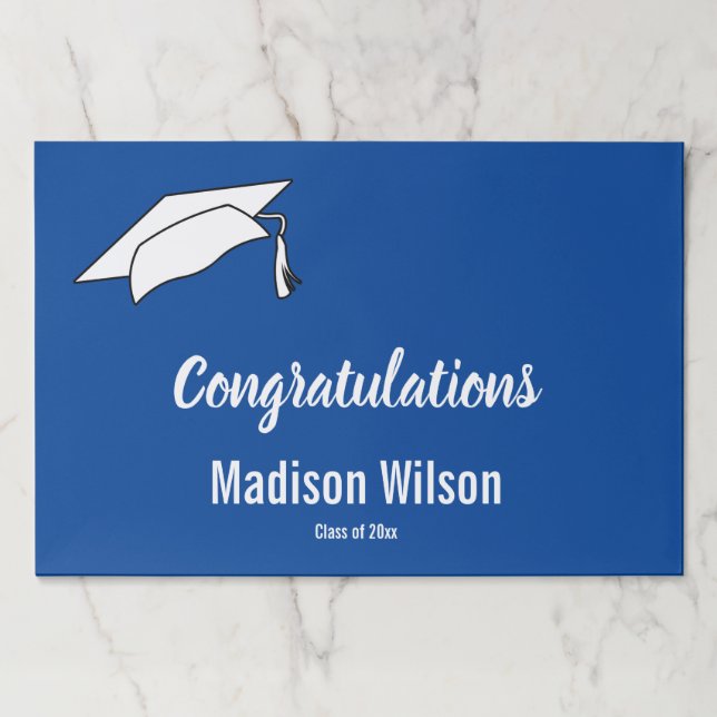 Congratulations Deep Blue and White Graduation Paper Pad (Front)
