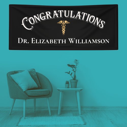 Congratulations Doctor Physician Caduceus Gold Banner
