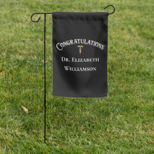Congratulations Doctor Physician Caduceus Gold Garden Flag
