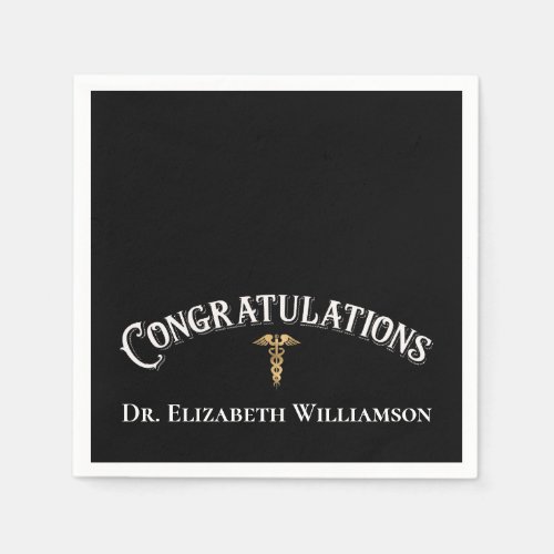 Congratulations Doctor Physician Caduceus Gold Napkins