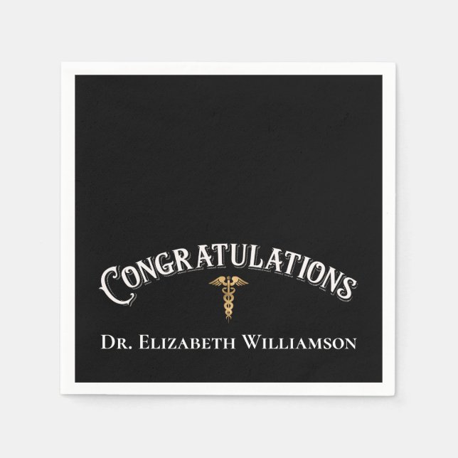 Congratulations Doctor Physician Caduceus Gold Napkins (Front)