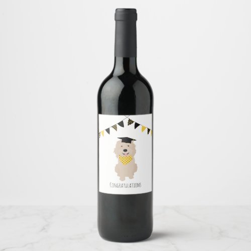 Congratulations Doodle Dog Graduation Cap Wine Label