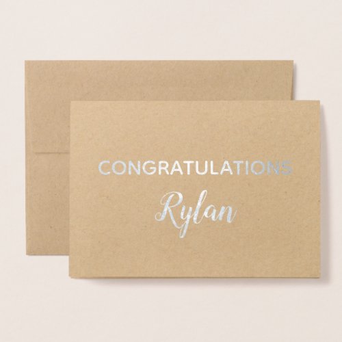 Congratulations Elegant Brush Print Script Name Foil Card