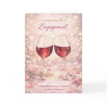 Congratulations Engagement Card - Wine Glasses