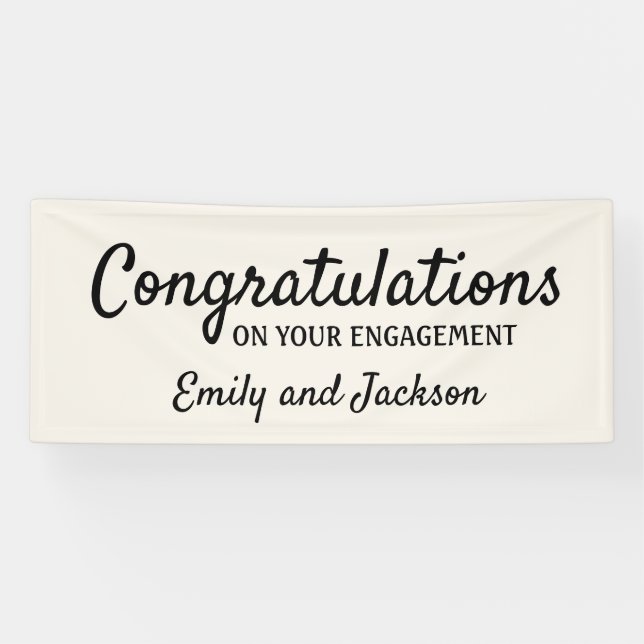 Congratulations Engagement Script Name Cream White Banner (Horizontal)