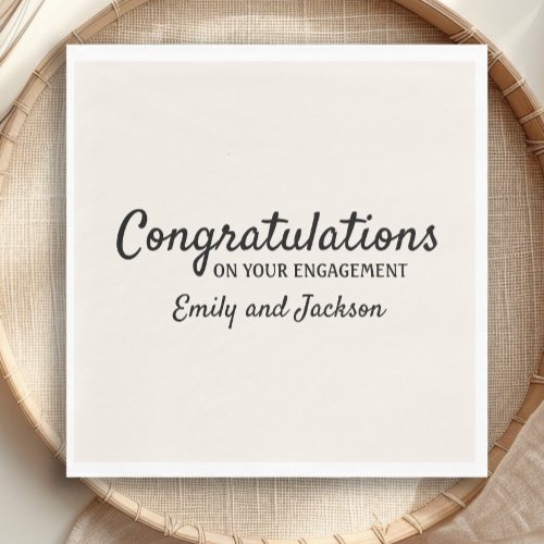 Congratulations Engagement Script Name Cream White Napkins