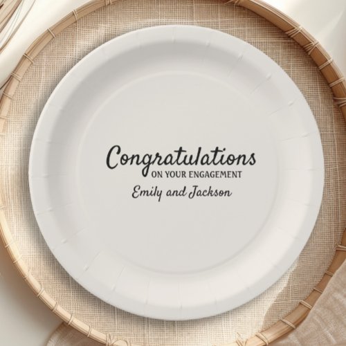 Congratulations Engagement Script Name Cream White Paper Plates