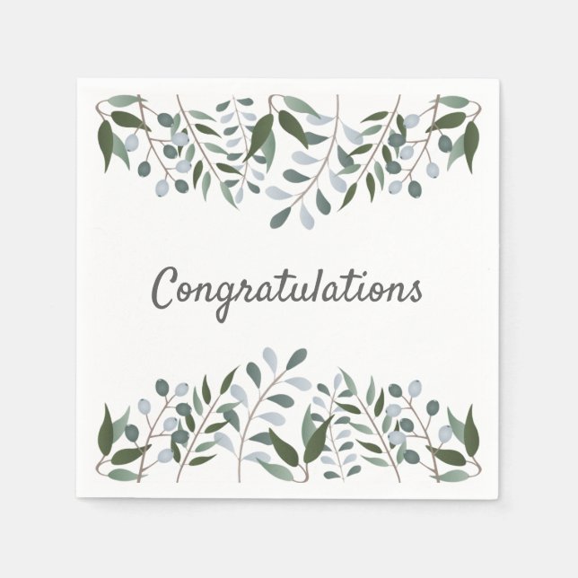 Congratulations Eucalyptus Greenery Floral  Napkins (Front)