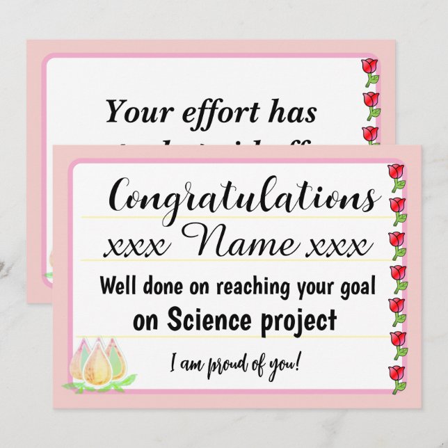 Congratulations Fantastic Effort Today Card (Front/Back)