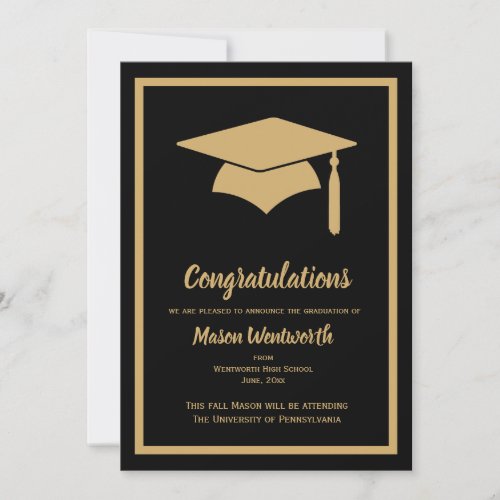 Congratulations Faux Gold Black Grad Announcement