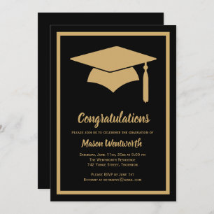 Congratulations Faux Gold / Black Grad Invitation