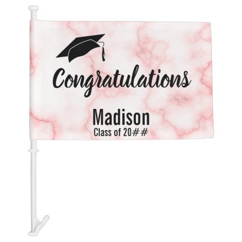 Congratulations Faux Pink Marble Graduation Car Flag