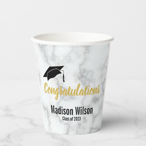 Congratulations Faux White Marble Graduation Paper Cups