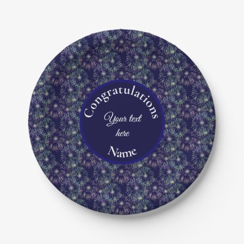 Congratulations Fireworks Personalized     Paper Plates