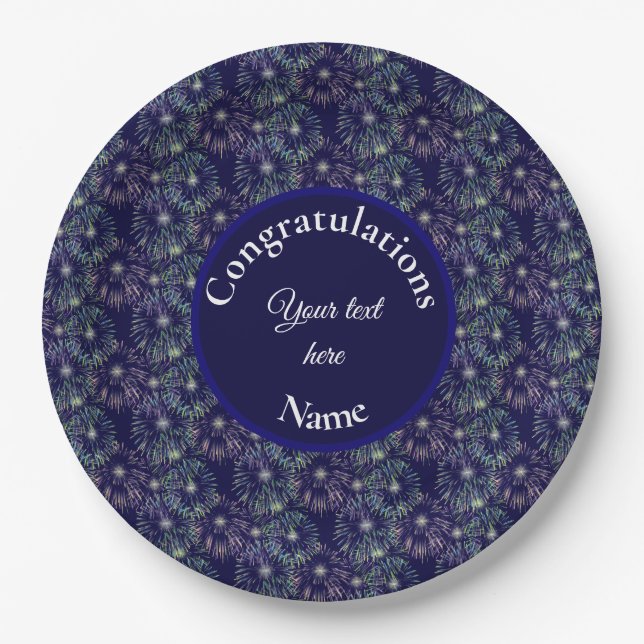 Congratulations Fireworks Personalized     Paper Plates (Front)