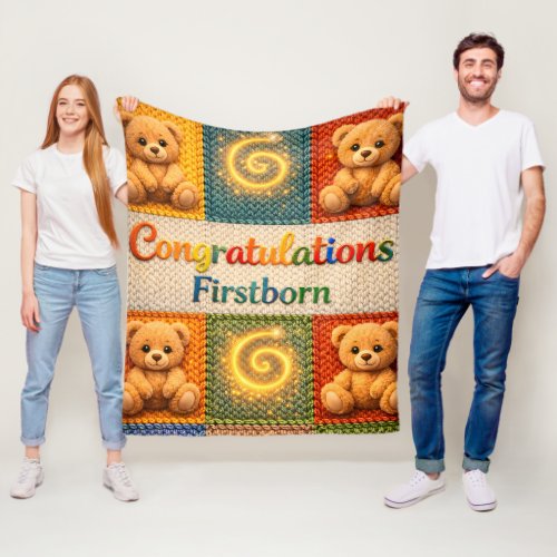 Congratulations, first born cozy knitted style ted fleece blanket