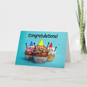 Congratulations For Anyone Three Happy Cupcakes Holiday Card