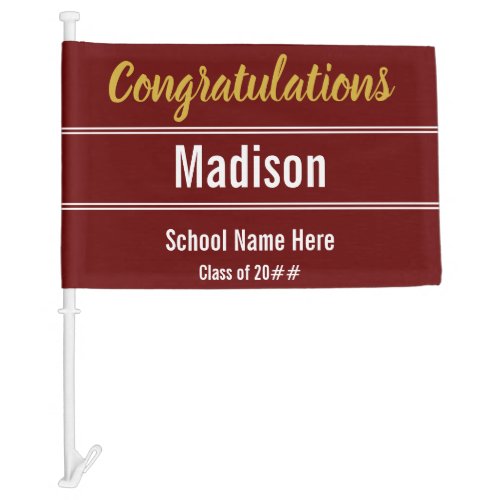 Congratulations for Graduate on Dark Red and White Car Flag