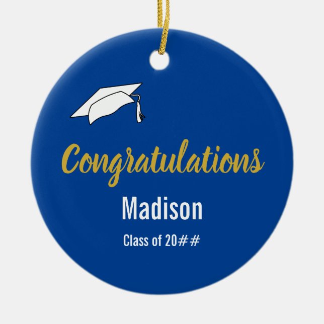 Congratulations for Graduate on Deep Blue Ceramic Ornament (Front)