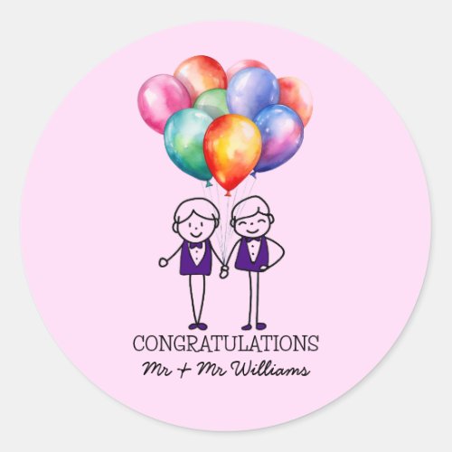 Congratulations Gay Wedding Classic Round Sticker