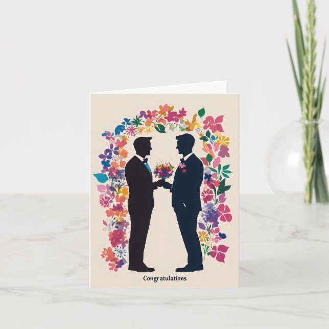 Congratulations Gay Wedding Flowers Holiday Card (Front)