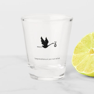 Congratulations gift, new arrival, stork, cute shot glass
