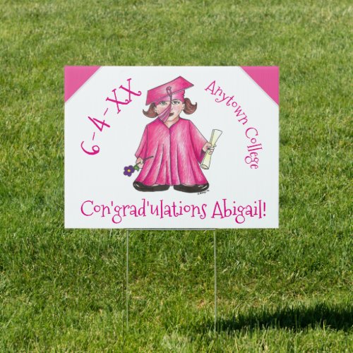 Congratulations Girl Graduate Graduation Cap Gown Sign