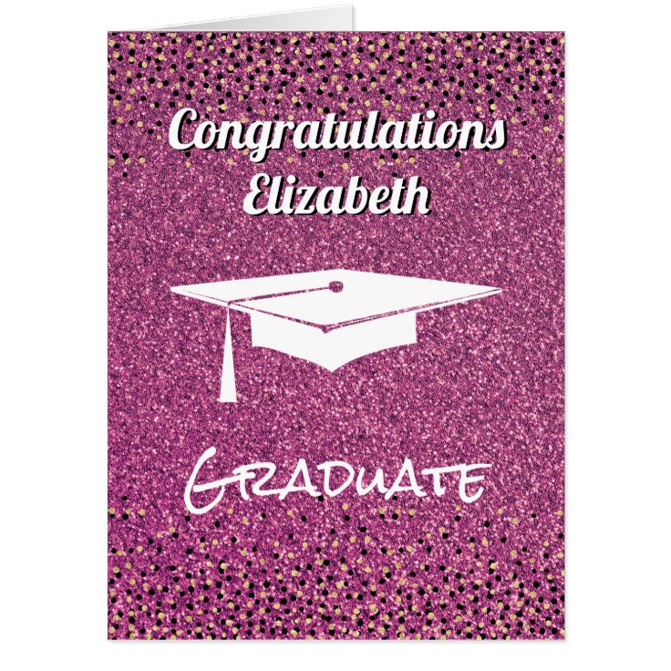 Congratulations Girly Pink Glitter Graduation Card | Zazzle