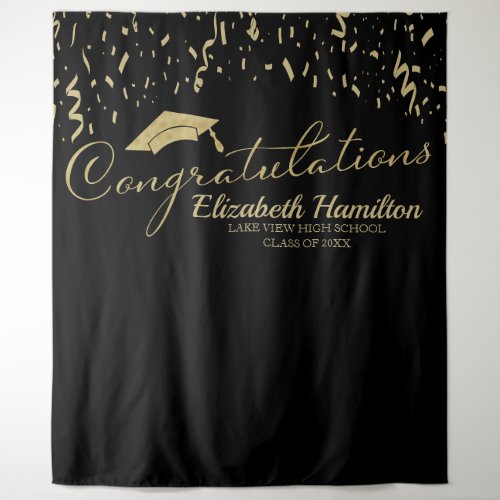 Congratulations Gold And Black Graduation Backdrop
