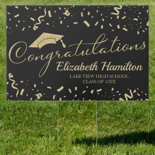 Congratulations Gold And Black Graduation Sign