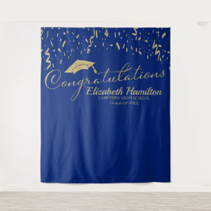 Congratulations Gold And Blue Graduation Backdrop