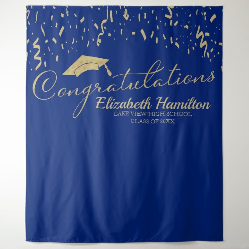 Congratulations Gold And Blue Graduation Backdrop