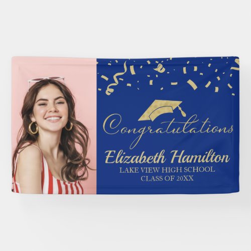 Congratulations Gold And Blue Photo Graduation Banner