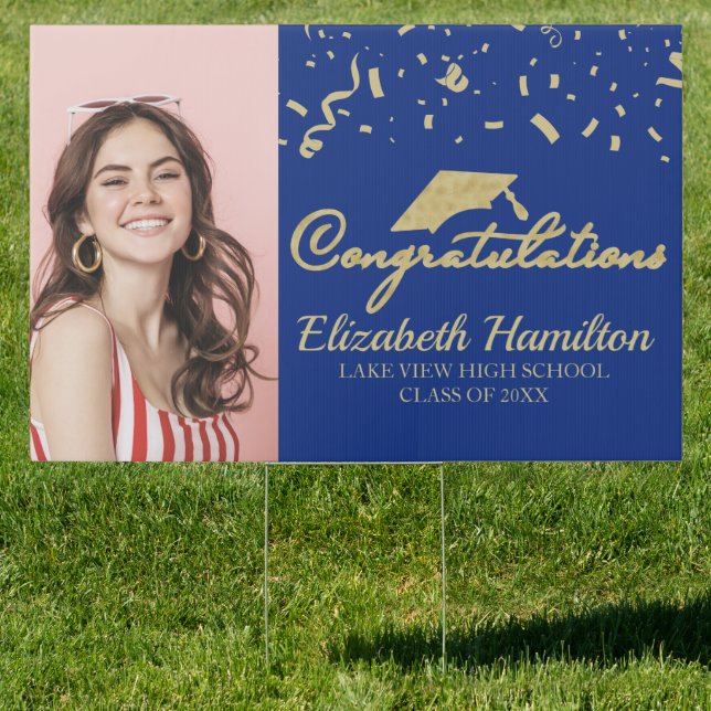 Congratulations Gold And Blue Photo Graduation Sign (Insitu)