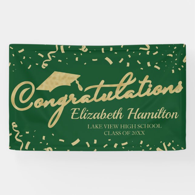 Congratulations Gold And Green Graduation Banner (Horizontal)