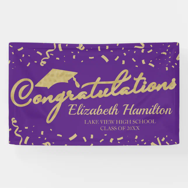 Congratulations Gold And Purple Graduation Banner | Zazzle